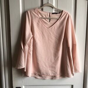 H by Halston Blush V Neck Bell Sleeve Flowy Blouse Top Size 10 (Medium)